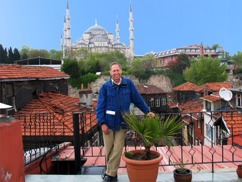 paul and the blue mosque, istanbul